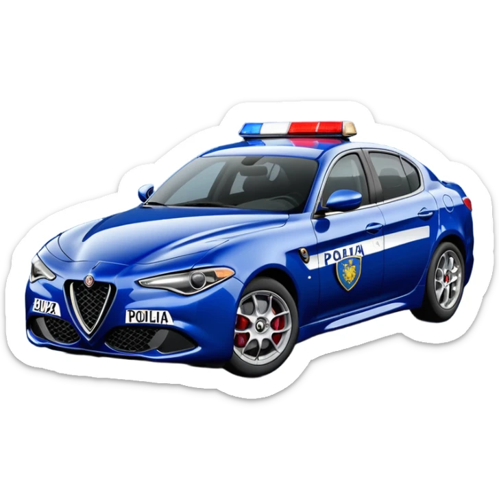crea auto di servzio alfa romeo giulia tutta blu scuro con la scritta sul lato polizia penitenziaria  sticker