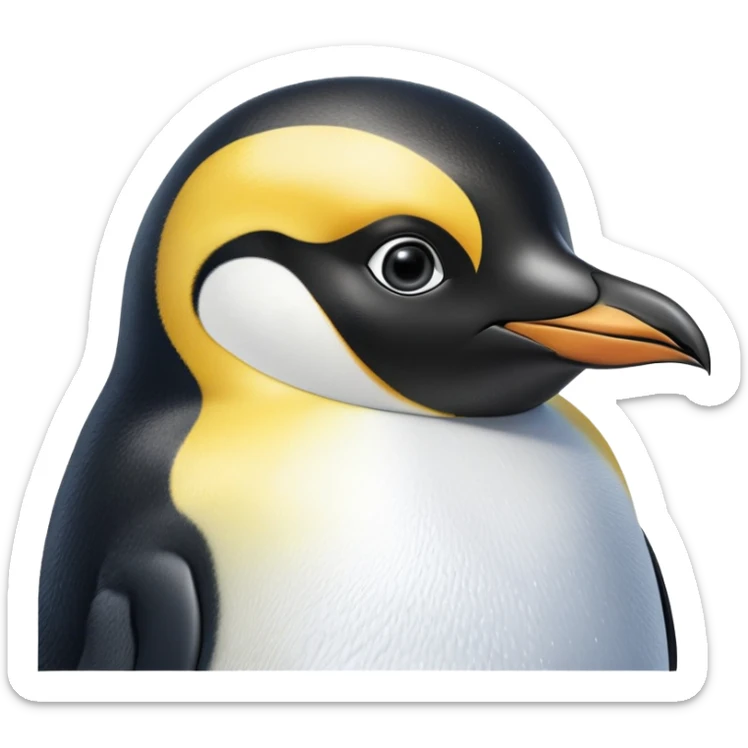 cinematic-adult-emperor-penguin-portrait-emoji,-head-tilted-playfully-and-inquisitively,-with-glossy,-pristine-plumage-accented-by-a-bright-beak-and-round,-sparkling-eyes-filled-with-curiosity,-simplified-yet-irresistibly-adorable-features, black face sticker