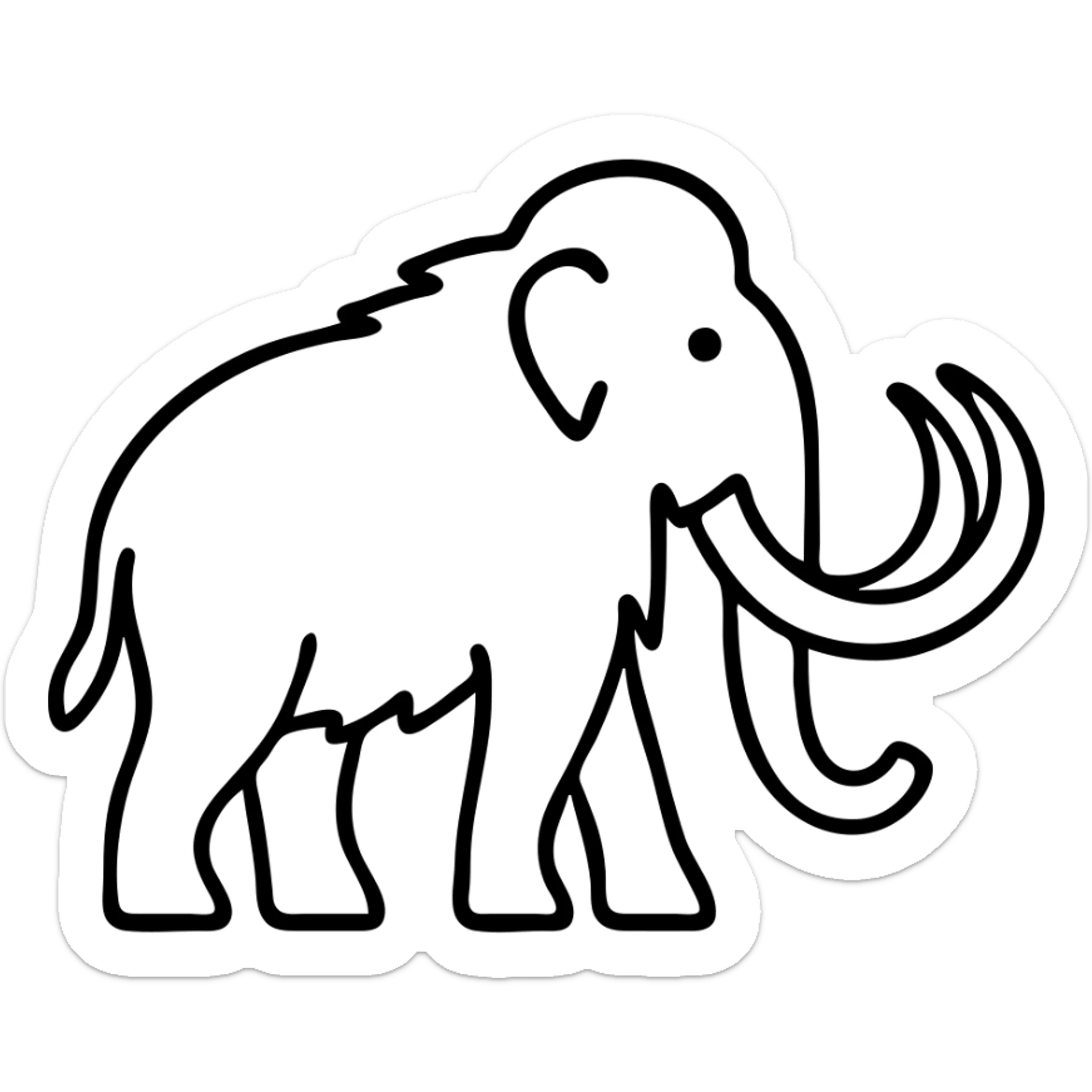Woolly mammoth with long curved tusks and shaggy fur, profile view sticker