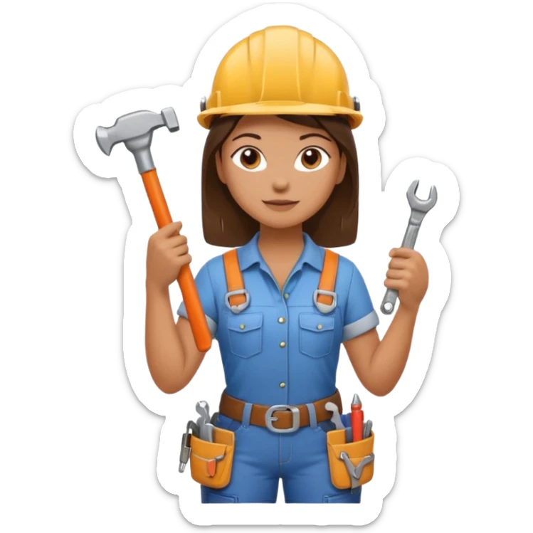 a handywoman holding a wrench in this right hand and a hammer in his left hand sticker