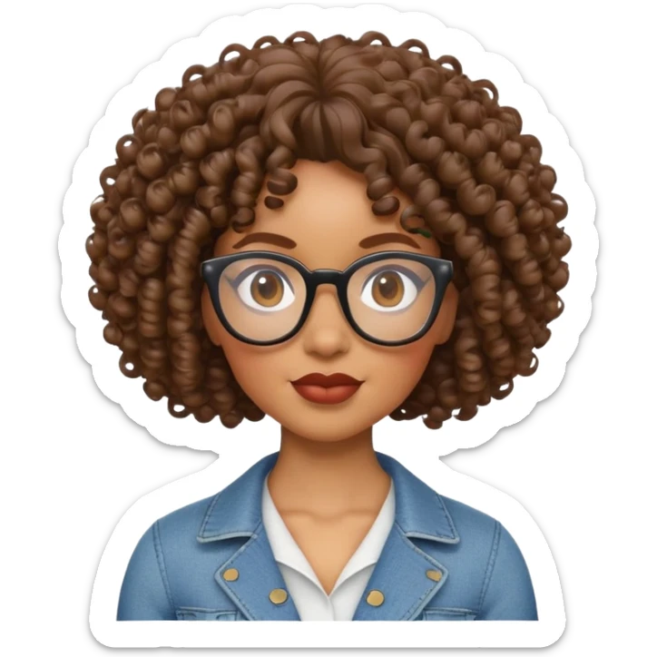 light skin Black woman with curly hair, wearing glasses, 3D Apple Memoji style sticker