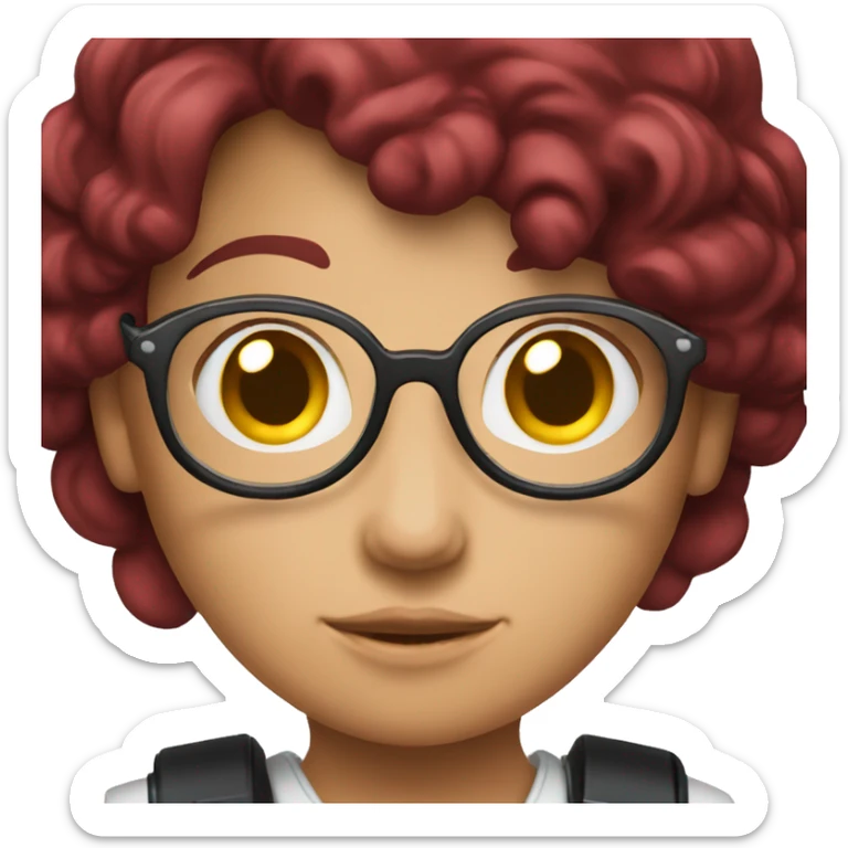 a photographer girl with burgundy hair and a Canon camera sticker