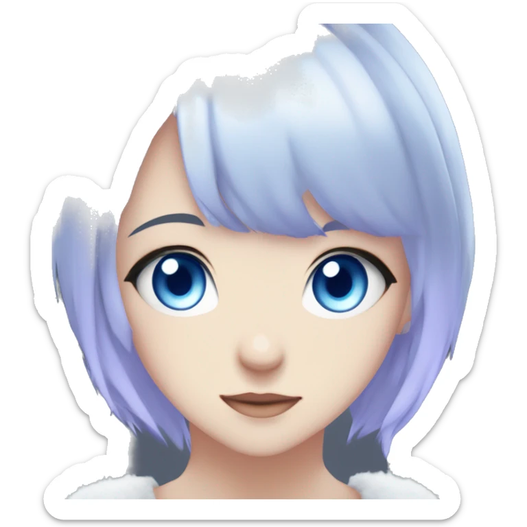 Heterochromia anime girl blue eye and white eye. short blue hair and light purple strands, she is an anime girl who is also a snow leapoard girl being  playful sticker