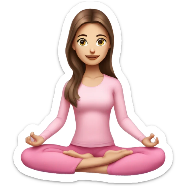 Brunette long hair and blue eyes yoga beautiful girl in light pink pink pink clothes sitting on a yoga mat sticker