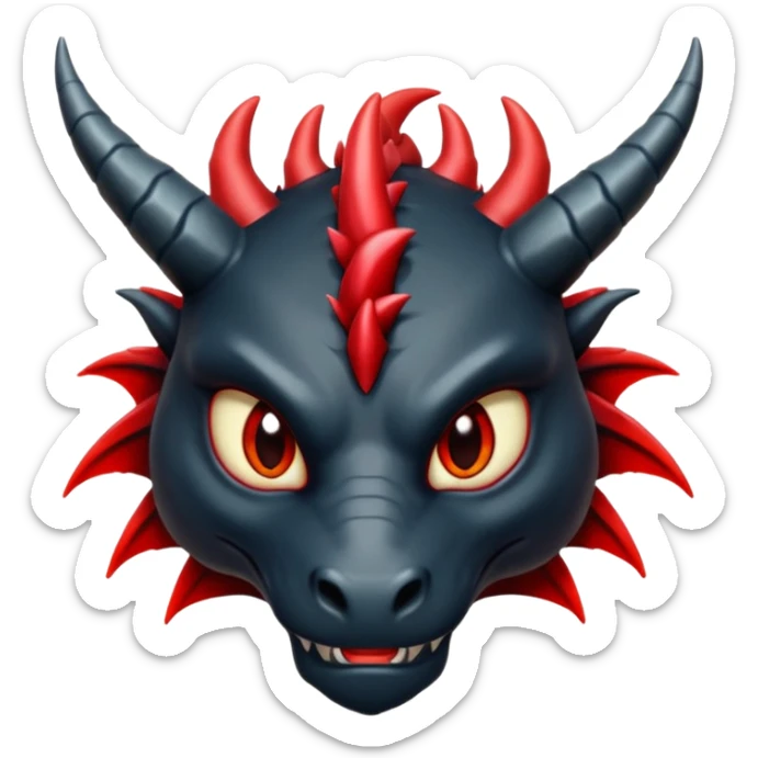 Un dragon noir aux yeux rouges brillant, puis des grandes cornes d'obsidiennes, style anime sticker