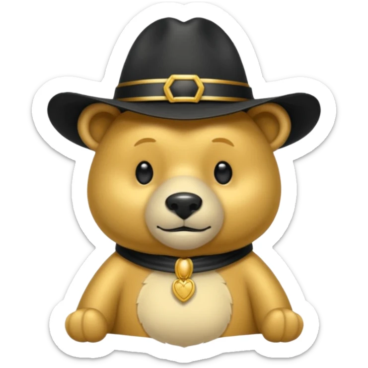 Oso dorado con un sombrero elegante    negro y  en   su cuello un moño negro 🎩 sticker