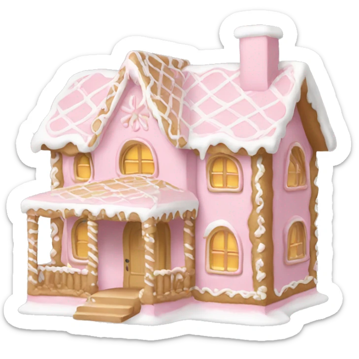 light pink and gold and white gingerbread house sticker