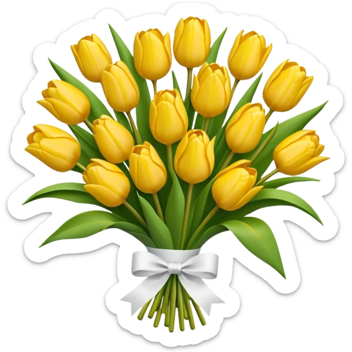 bouquet of yellow tulips tied with a ribbon, vibrant and cute, emoji style sticker