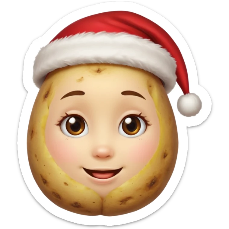 Potato with a happy girl face and a Santa Christmas hat on sticker