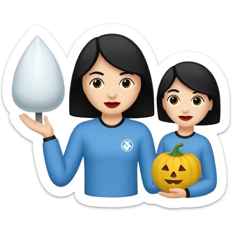 vull un perosnatge estil bimoji que sigui com una nimfa bella i fantasmal amb túniques blanques. Té la pell literalments blanca com el guix, cabell platejat, un nas llarg, ulls negres grans i llavis carmesí. que estigui somrient sense arrecades i roba vermellai balnca  sticker