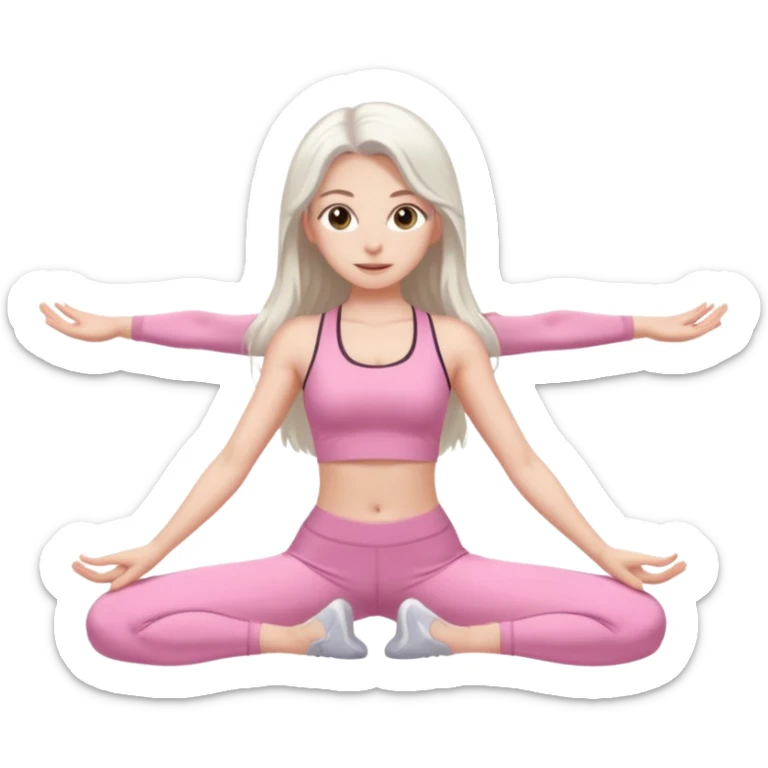 white long hair brunette girl with hazel eyes in light pink workout clothes doing the splits sticker