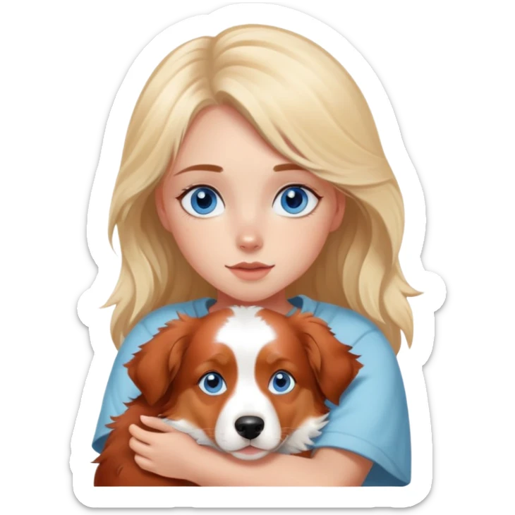 Red Merle Australian Shepherd cuddling blue eyed blonde girl sticker