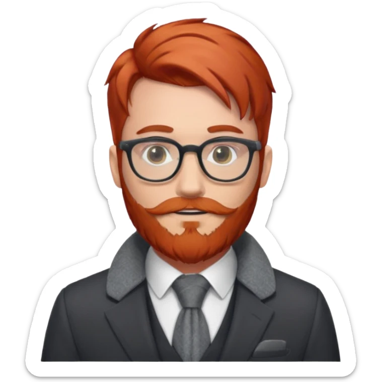 gray scarf, male,  beard, red hair, with suit, glasses sticker