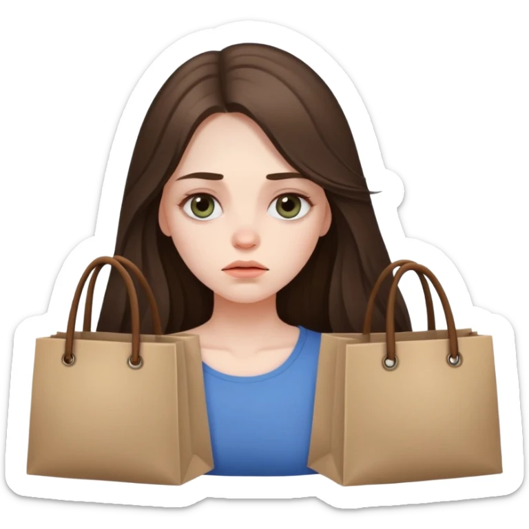 beautiful pale brunette girl with long hair looking tired with bags under eyes sticker