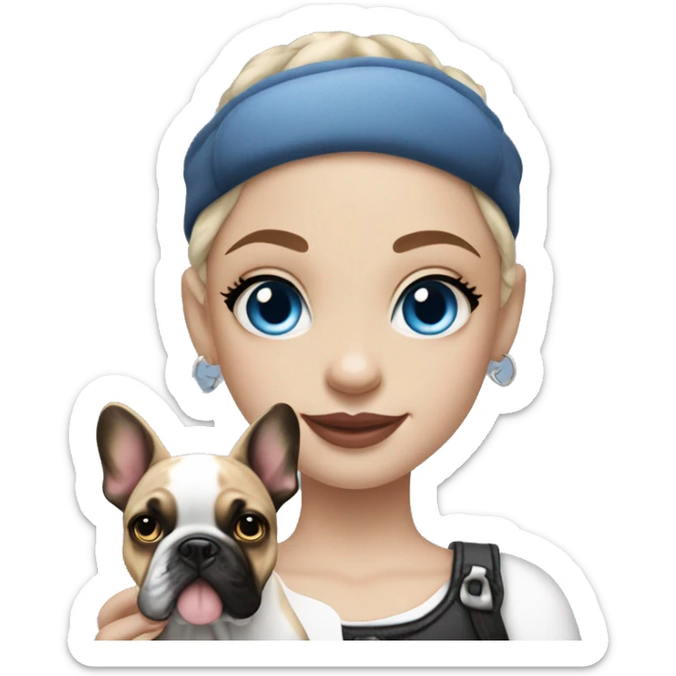  Girl light-skinned and fair-haired blue eyes dancer with a French bulldog merle puppy sticker
