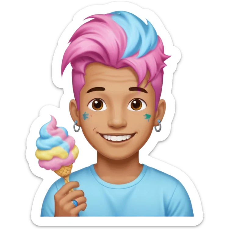 happy colorful haired man made out of cotton candy with braces and tattoos and just face not holting anything sticker