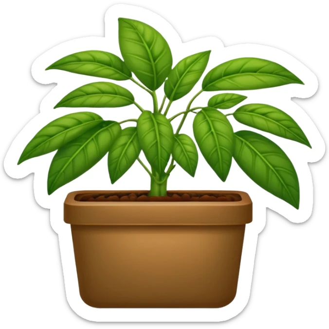 plantas abundantes tipo helecho en macetas rectangulares color café sticker