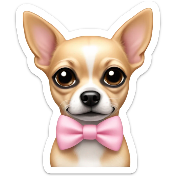 Tan chihuahua with black nose and baby pink bow sticker