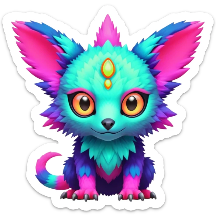 Tropical futuristic lush warm-colored modern colorful neon-colored Fakémon-Digimon-Trico-creature sticker
