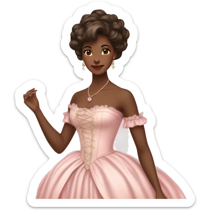 vintage rococo brown skin and brunette woman in a light pink gown  sticker