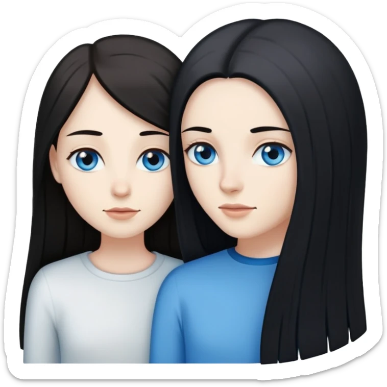 Lesbian couple with white skin. One with long straight black hair. One with long straight brown hair. Both with blue eyes. sticker