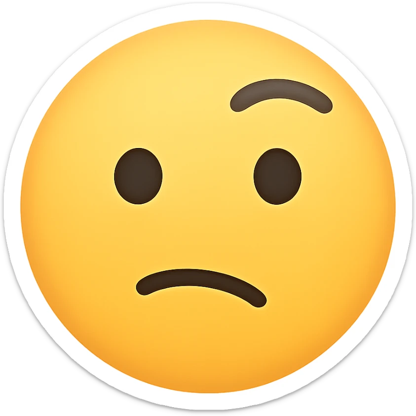 Add color to the sarcastic emoji with a raised eyebrow, keeping the icon style with a transparent background. The emoji should have a sarcastic expression with a raised eyebrow and colored details consistent with icon style. sticker