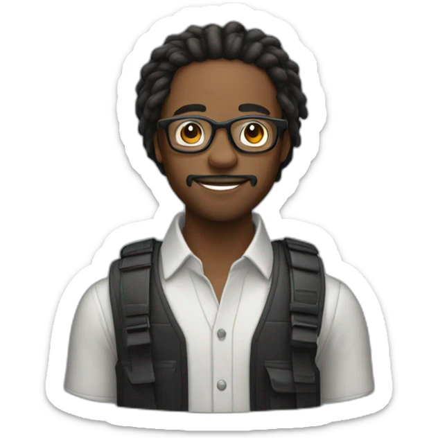 Young Black male film Photographer with glasses and thin mustache with dreadlocks sticker