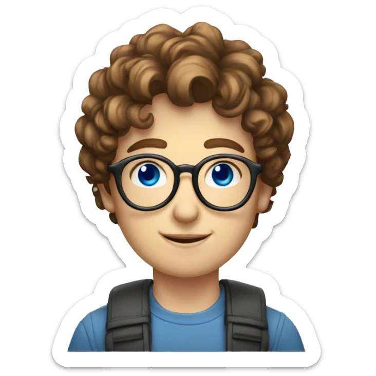 nerd, glasses, blue eyes, round face, pale skin, brown hair, curly hair sticker