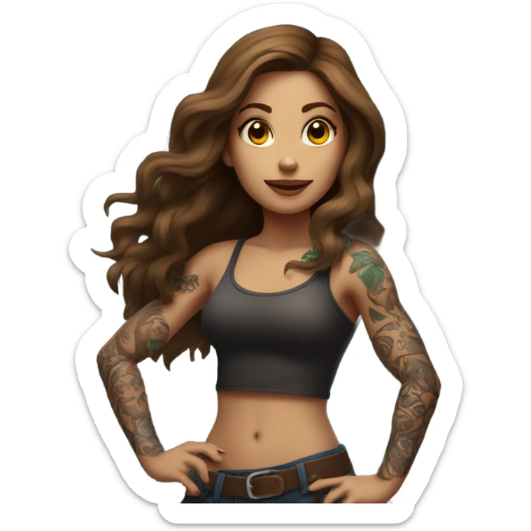 Beautiful tattooed woman long brown hair climbing rocks sticker