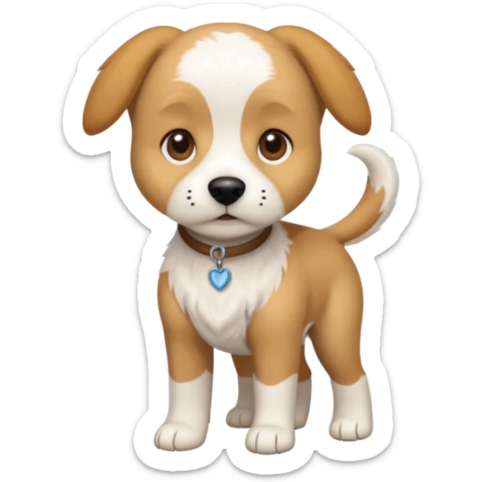 a full body white beagle x maltese x chi dog the size of a kelpie with light brown ears and a light brown patch on one eye sticker