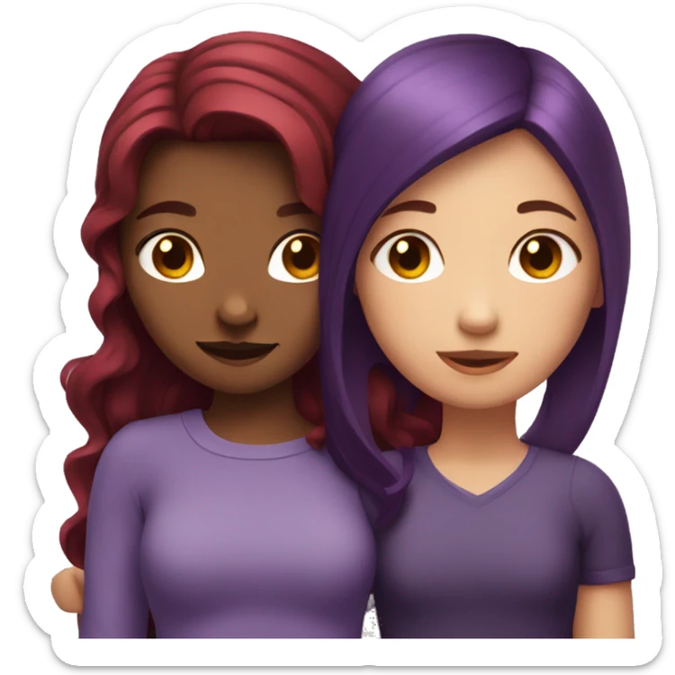 girl with dark red hair hugging a girl with dark purple hair  sticker