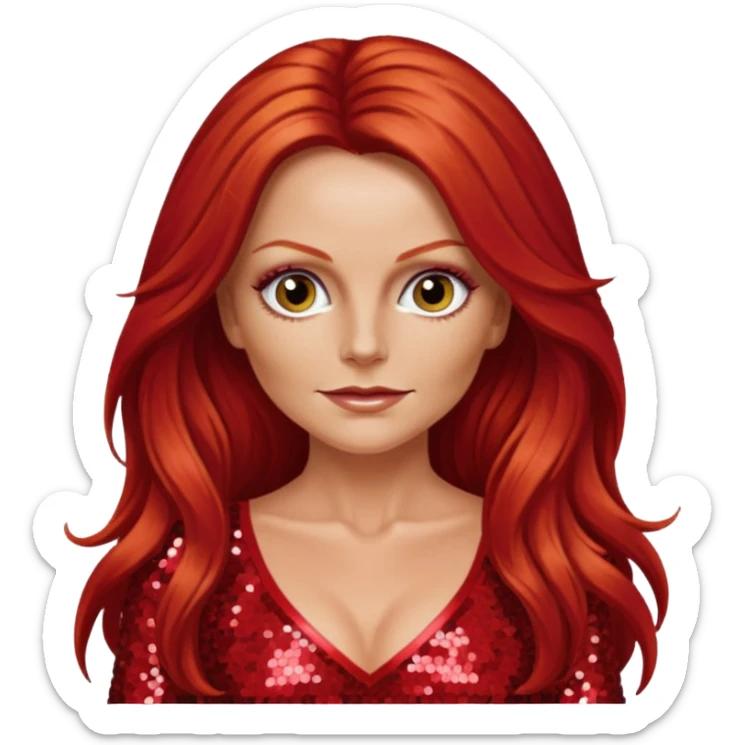 Geri Halliwell from Spice Girls with long red hair, red sequin outfit sticker