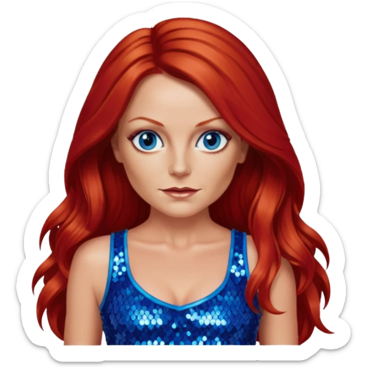 Geri Halliwell with long red hair, blue eyes, red sequin crop top sticker