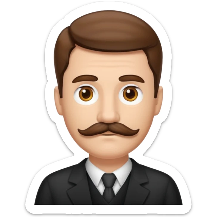 white man with parted brown hair and a thick mustache in the stock ios emoji style sticker