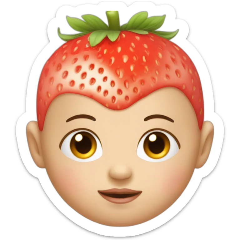 Baby face with eyes closed with a strawberry on top of the head sticker