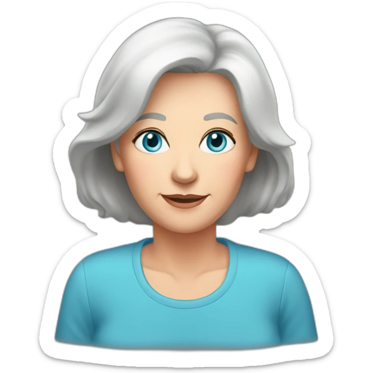 White 63 yrs old woman dark brown hair blue eyes with a salmon color T-shirt sticker