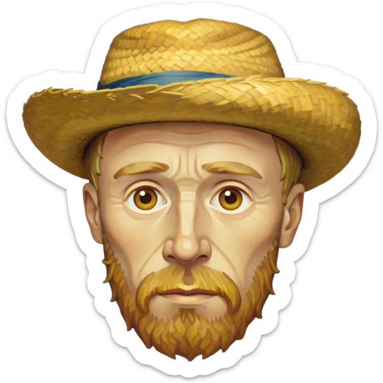 Cinematic Realistic Vincent van Gogh Portrait Emoji, depicted as the iconic artist with expressive brushstrokes and soulful eyes, rendered with rich textured detail and dynamic emotive lighting that captures his creative genius. sticker