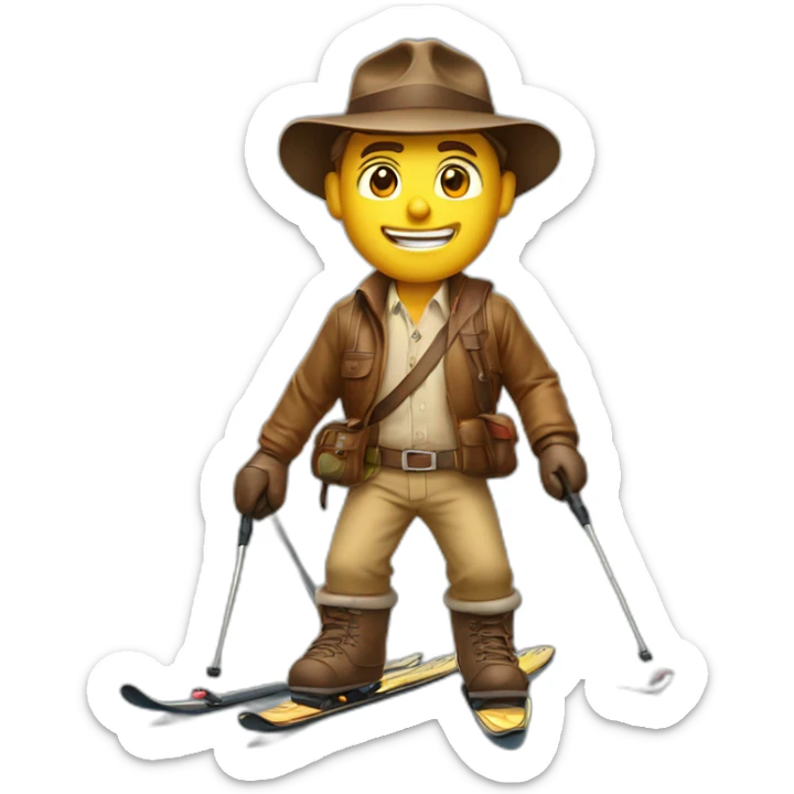 Indiana Jones qui fait du ski alpin avec skis au pied sticker