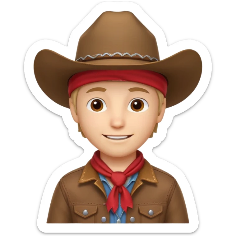 cute cowboy portrait, head and shoulders only, cowboy hat, bandana, western jacket, confident smile, 3D cartoon, mobile game icon style, clean background, no text, no watermark
 sticker