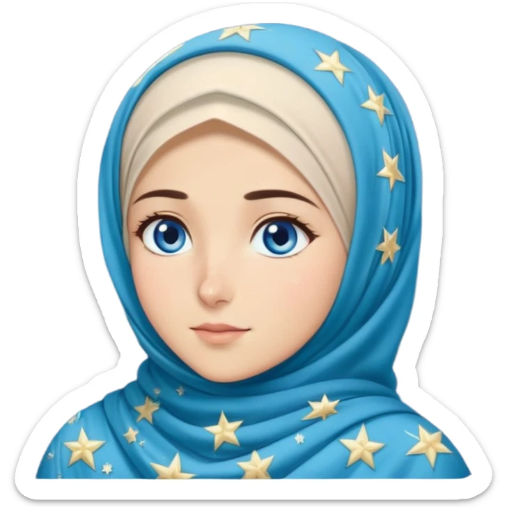 Turkish beautiful finish Konya girl blue eyes with starry hijab islamic dress and look at starry night  sticker