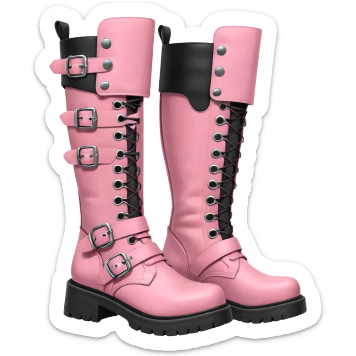 A pair of knee high pink boots, grunge, new rock style with buckles sticker