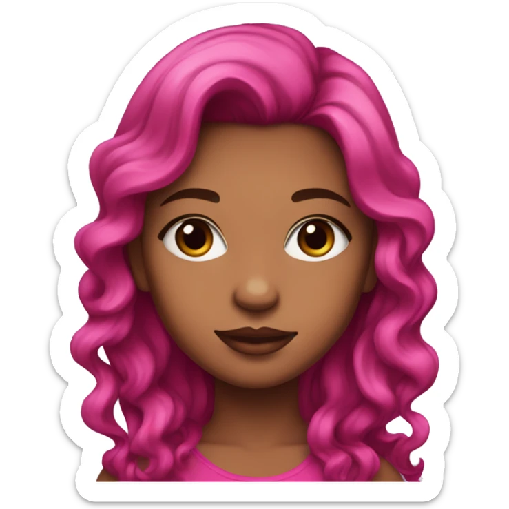 Pretty girl with tan skin, dark eye makeup, and long, magenta pink, wavy hair sticker
