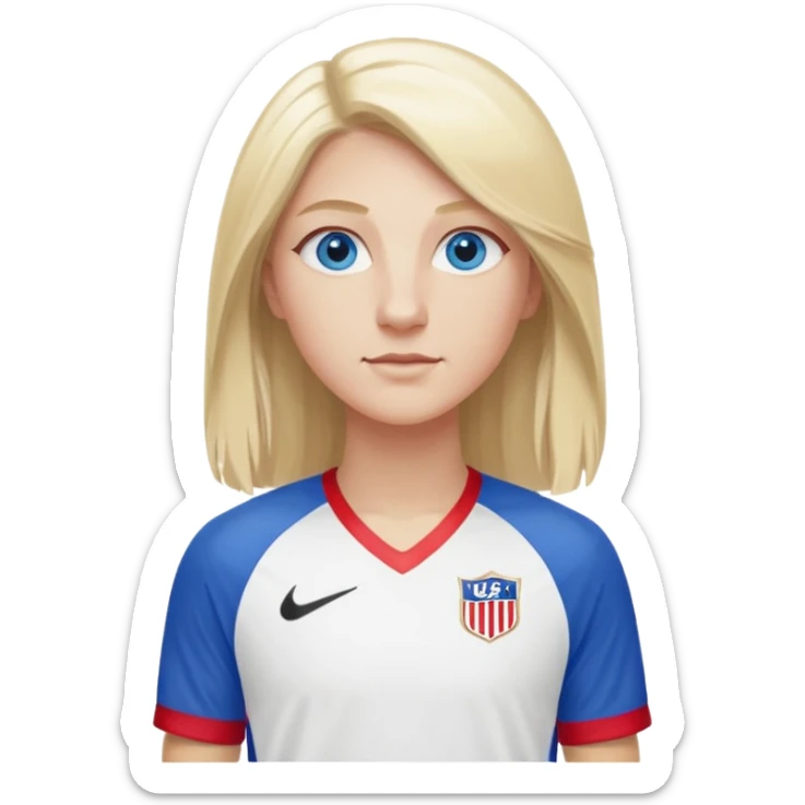 Blond long hair blue eyes tall long lashes wearing a red white and blue jersey that says USA with white shorts and Nike blazers sticker
