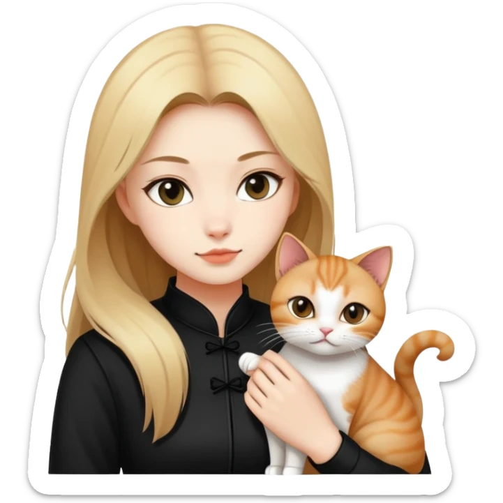 Young woman in black clothes with a Chinese domestic cat sticker