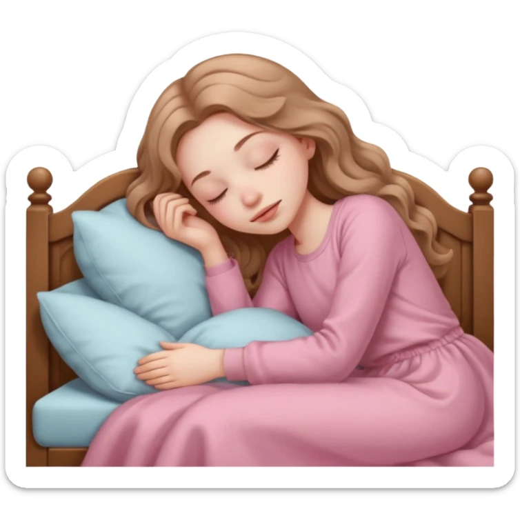 girl with pale skin and long wavy light brown hair in light pink clothes sleeping sticker