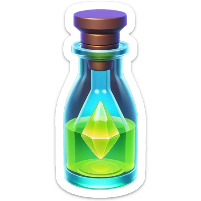 Clash of Clans aesthetic: Cinematic Playful Sci-fi Health injection Emoji, rendered in a 3D vector-style similar to standard emojis with minimal shading and bold, simplified shapes. A compact, futuristic vial with a glowing neon liquid and sleek contours, softly glowing with a healing cosmic charm. Simplified yet unmistakably iconic, highly detailed and consistent, glowing with a soft radiant glow and high shine. Stylized with a touch of futuristic alchemy and a soft glowing outline, capturing the essence of a vital energy elixir with a playful, interstellar spirit! sticker