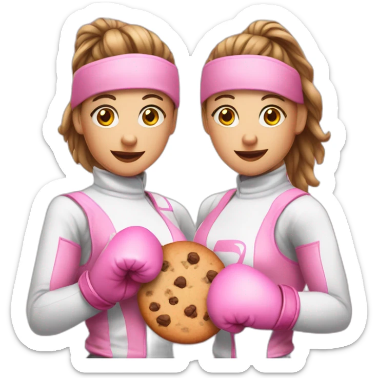 three girls with pink boxing gloves and a cookie in the middle sticker