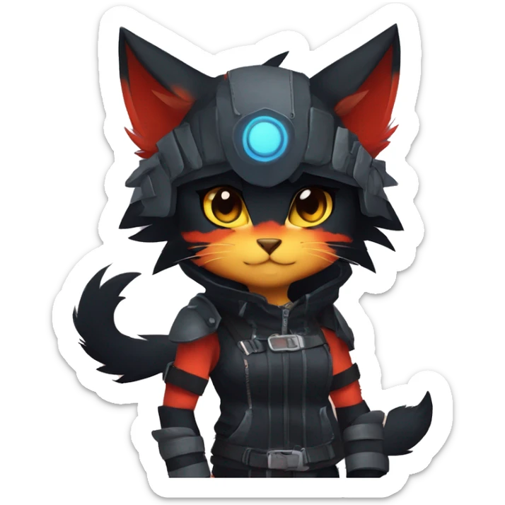 Edgy Shy Anthro Warrior cool pretty dark Litten-Pokémon-cat-fursona-animal techwear sticker
