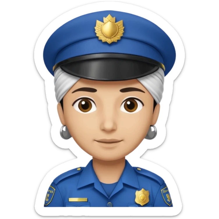 muslim police officer wearing a turban with police hat on top, uniform, simple friendly expression sticker
