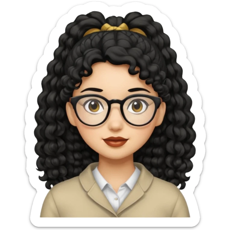 hija con gafas y cabello rizos de color negro con una cola de caballo alta sticker